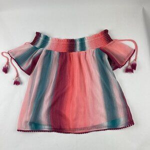 Xhilaraton Blouse Womens Small Pink Striped Off Shoulder